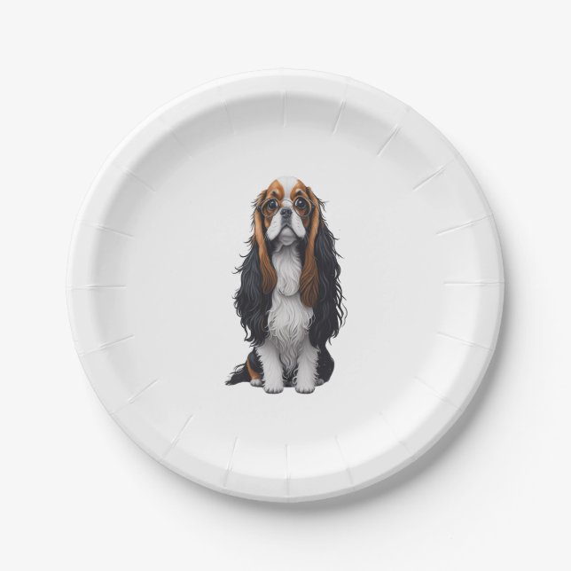 A cute dog King Charles Spaniel  Paper Plate (Front)