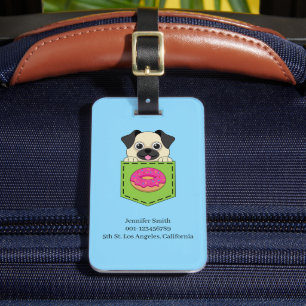 A Cute Dog Peeking and a Strawberry Donut Luggage Tag
