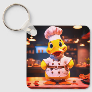 A cute duck wearing a chef uniform square keychain