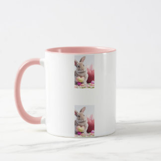 A Cute Easter Bunny Pink Heart with Basket & Eggs Mug