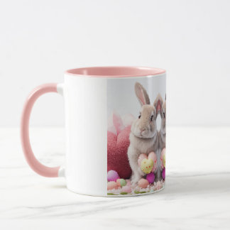 A Cute Easter Bunny Pink Heart with Basket & Eggs Mug