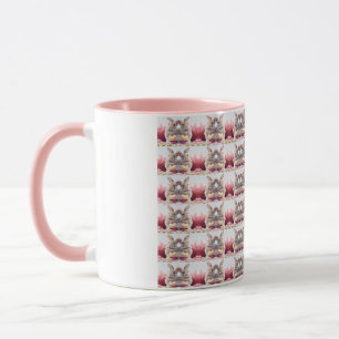 A Cute Easter Bunny Pink Heart with Basket & Eggs Mug