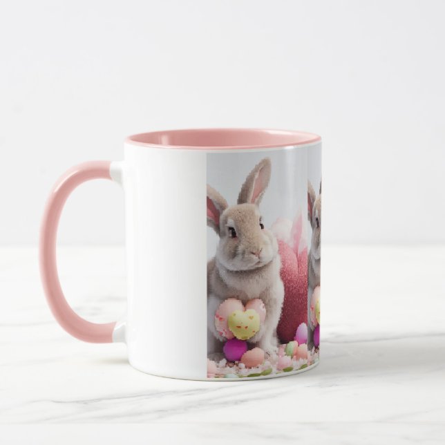 A Cute Easter Bunny Pink Heart with Basket & Eggs Mug (Left)
