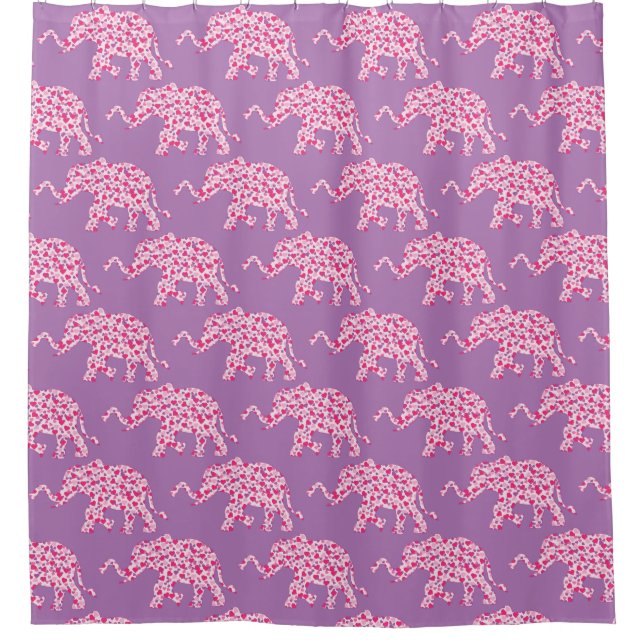 A Cute elephant in Pink Hearts Shower Curtain (Front)