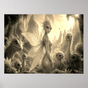 A Cute Fairy Girl Standing With Her Friends Wall Poster