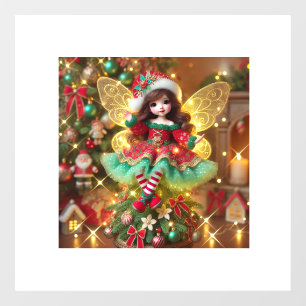 A cute fairy on Xmas tree colourful design Window Cling