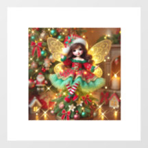 A cute fairy on Xmas tree colourful design