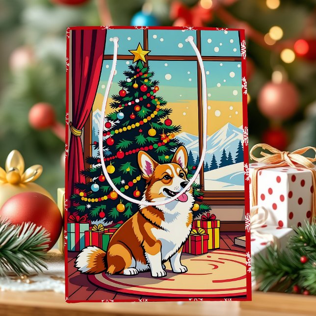 A Cute Festive Corgi Christmas Medium Gift Bag (Creator Uploaded)