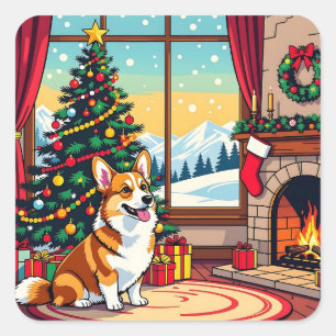 A Cute Festive Corgi Christmas Square Sticker