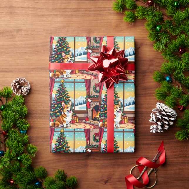 A Cute Festive Corgi Christmas Wrapping Paper (Holiday Gift)
