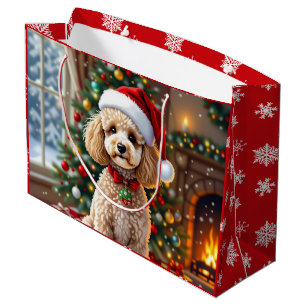 A Cute Festive Poodle Christmas   Large Gift Bag