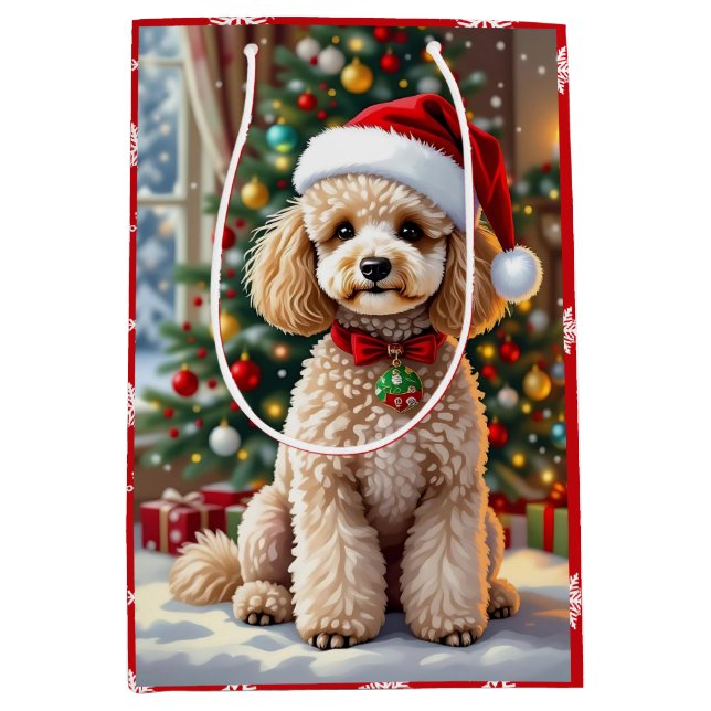 A Cute Festive Poodle Christmas   Medium Gift Bag (Front)
