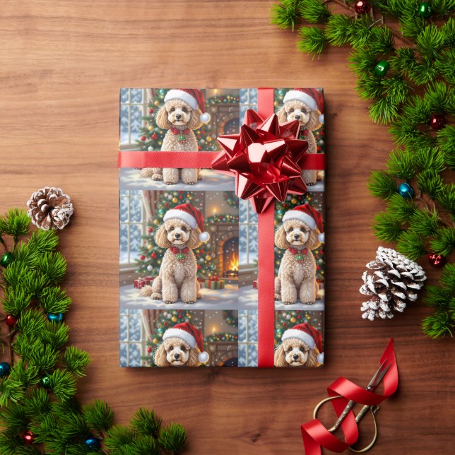 A Cute Festive Poodle Christmas   Wrapping Paper (Holiday Gift)