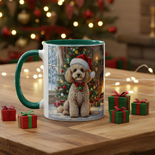 A Cute Festive Poodle Personalized Christmas  Mug