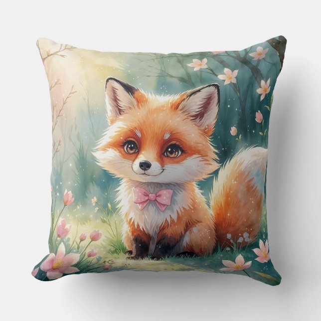 A Cute fox and pink bow Cushion (Front)