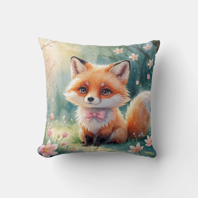 A Cute fox and pink bow Cushion (Front)