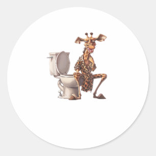 A Cute Giraffe In Pyjamas Sitting On A Toilet Classic Round Sticker