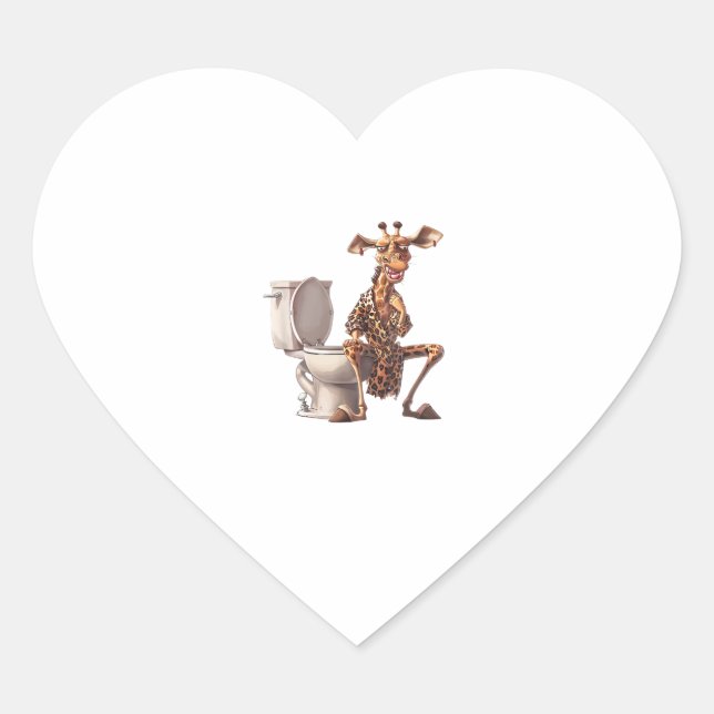 A Cute Giraffe In Pyjamas Sitting On A Toilet  Heart Sticker (Front)