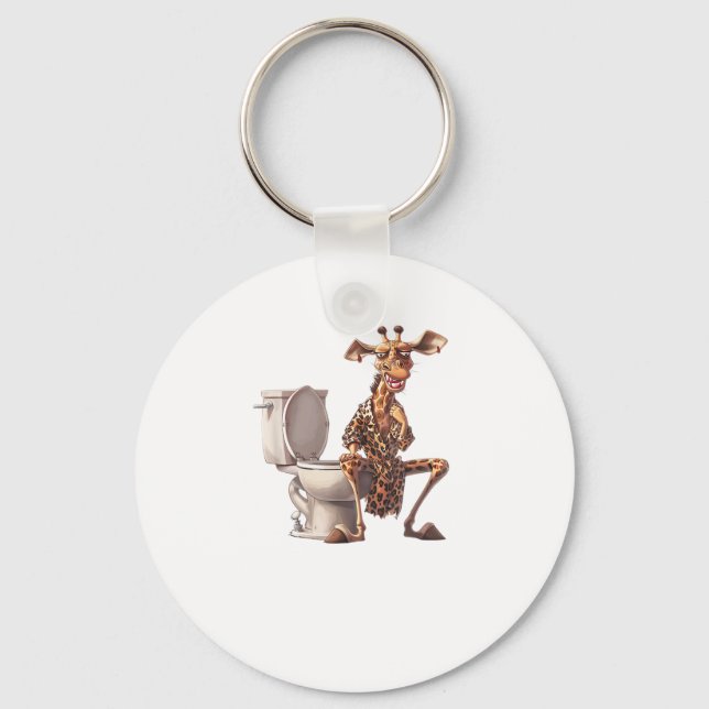 A Cute Giraffe In Pyjamas Sitting On A Toilet  Key Ring (Front)