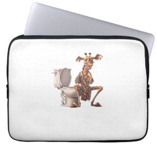A Cute Giraffe In Pyjamas Sitting On A Toilet Laptop Sleeve