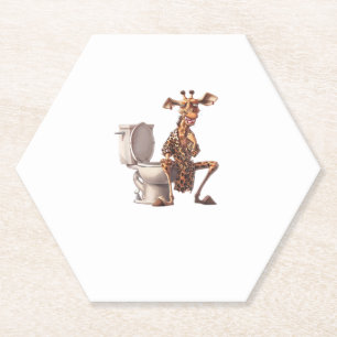 A Cute Giraffe In Pyjamas Sitting On A Toilet  Paper Coaster