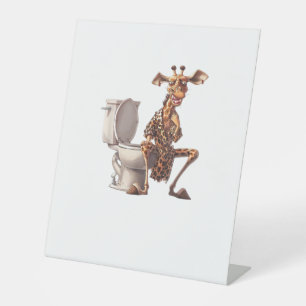 A Cute Giraffe In Pyjamas Sitting On A Toilet Pedestal Sign
