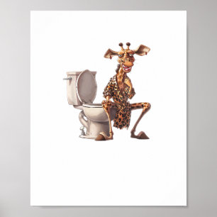A Cute Giraffe In Pyjamas Sitting On A Toilet Poster