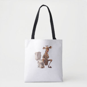 A Cute Giraffe In Pyjamas Sitting On A Toilet  Tote Bag