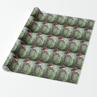 A Cute Giraffe wearing a Santa Claus Hat Wrapping Paper