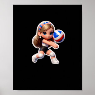 A Cute Girl Volleyball Sport Sticker  Poster