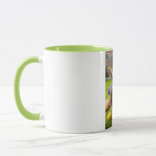 A Cute Glasses Wearing Bunny Between Easter Eggs Mug (Left)