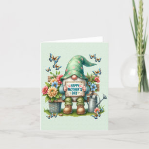 A cute gnome on a bench wishing happy mothers day  holiday card