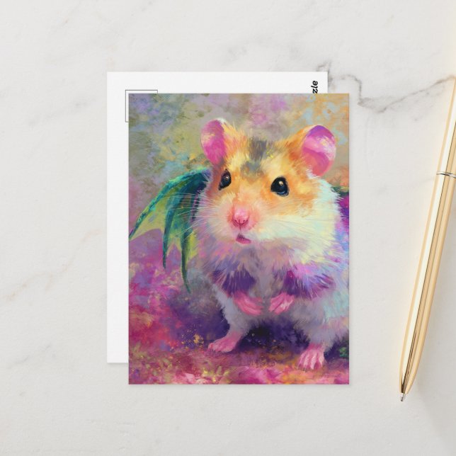 A cute hamster dragon postcard (Front/Back In Situ)