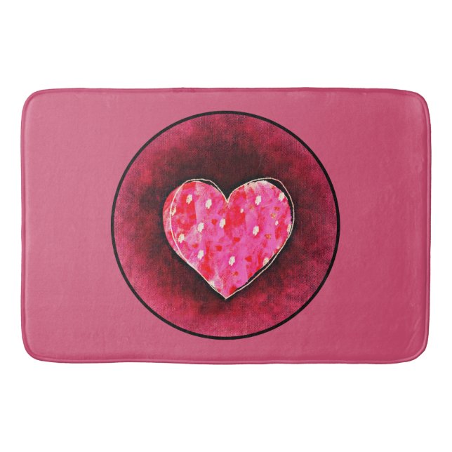A  Cute Hand Drawn Pink Heart on a Grunge Texture Bath Mat (Front)