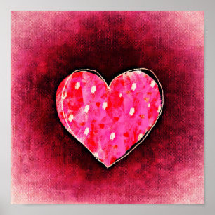 A  Cute Hand Drawn Pink Heart on a Grunge Texture Poster