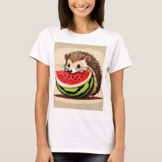 a cute, happy hedgehog taking a bite from a piece  T-Shirt