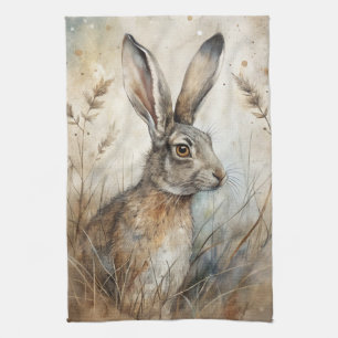 A Cute Hare in Forest Tea Towel
