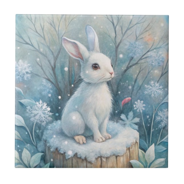 A Cute Hare in Winter Tile (Front)