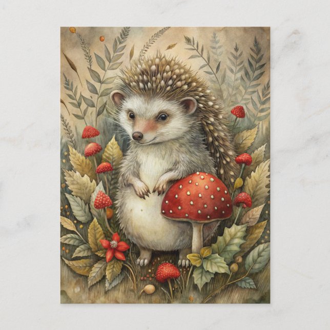 A Cute Hedgehog in Forest Postcard (Front)