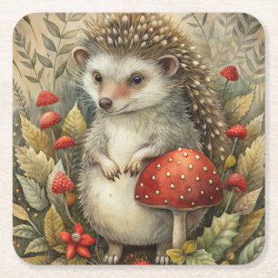 A Cute Hedgehog in Forest Square Paper Coaster
