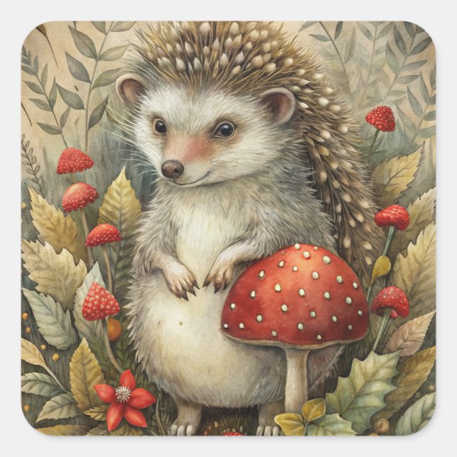 A Cute Hedgehog in Forest Square Sticker (Front)