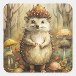 A Cute Hedgehog in Forest Square Sticker