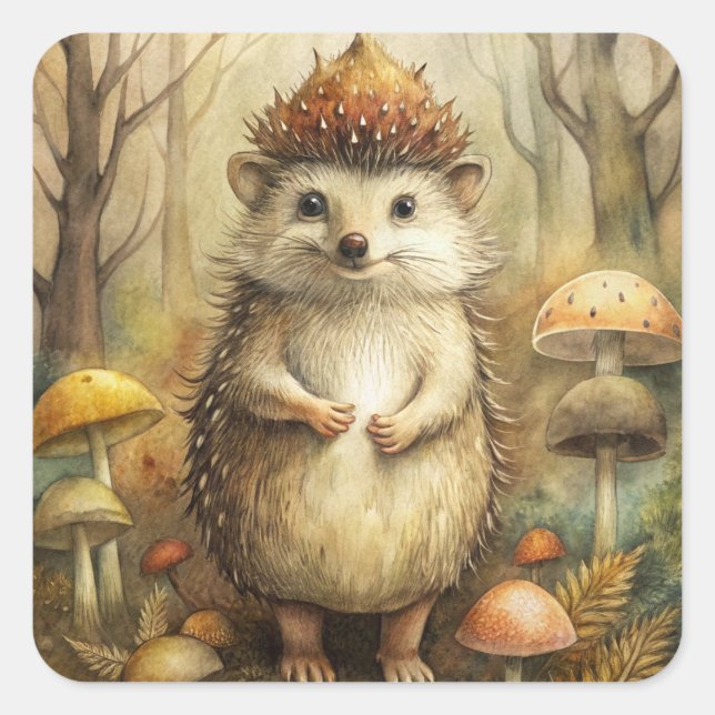 A Cute Hedgehog in Forest Square Sticker (Front)