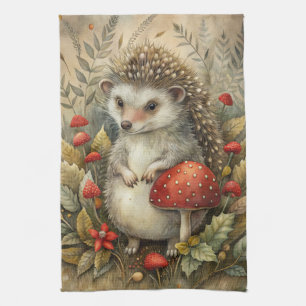 A Cute Hedgehog in Forest Tea Towel