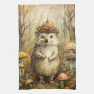 A Cute Hedgehog in Forest Tea Towel
