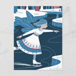 A cute iceskating fairy with blue wings postcard