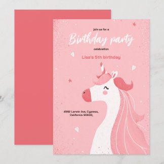 A cute invitation for a girl with a pink unicorn