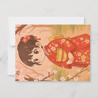 A cute Japanese girl in a cherry blossom garden  P Postcard