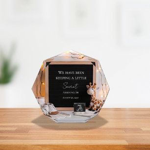 A cute joyful baby giraffe pregnancy announcement  photo block