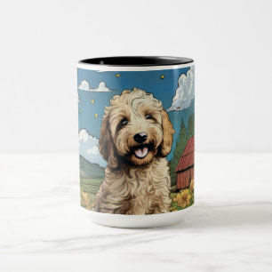 A cute Labradoodle pup on a farm Mug